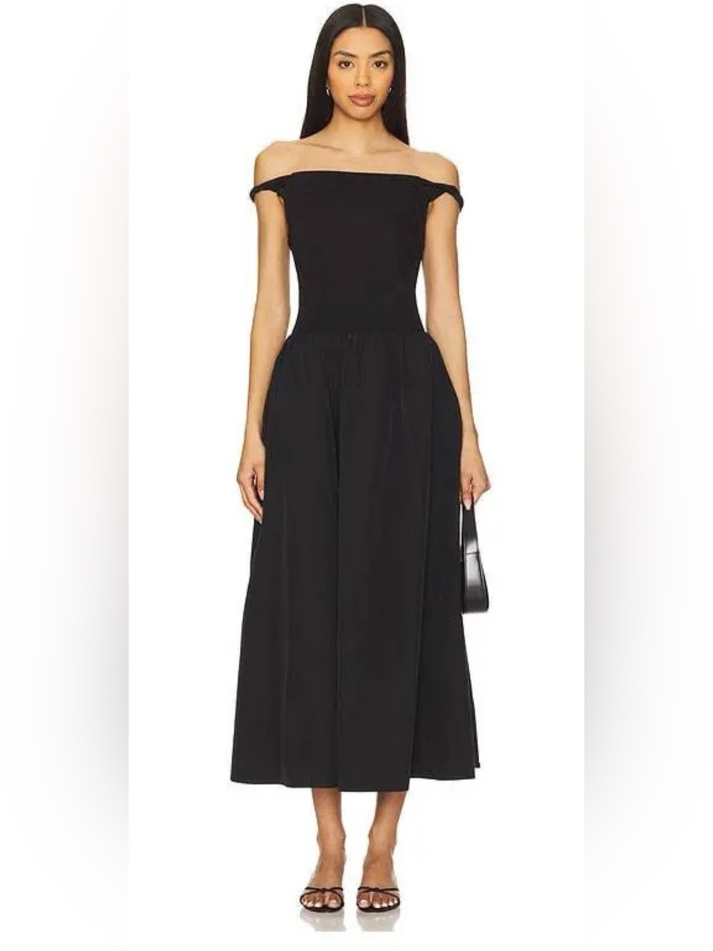 ASTR THE LABEL off the shoulder, black midi dress, size small